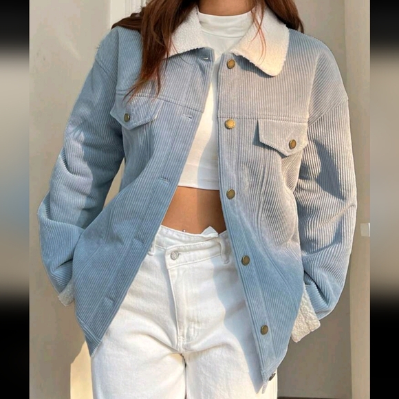 Jackets & Blazers - Borg Collar Drop Shoulder Teddy Lined Corduroy Jacket